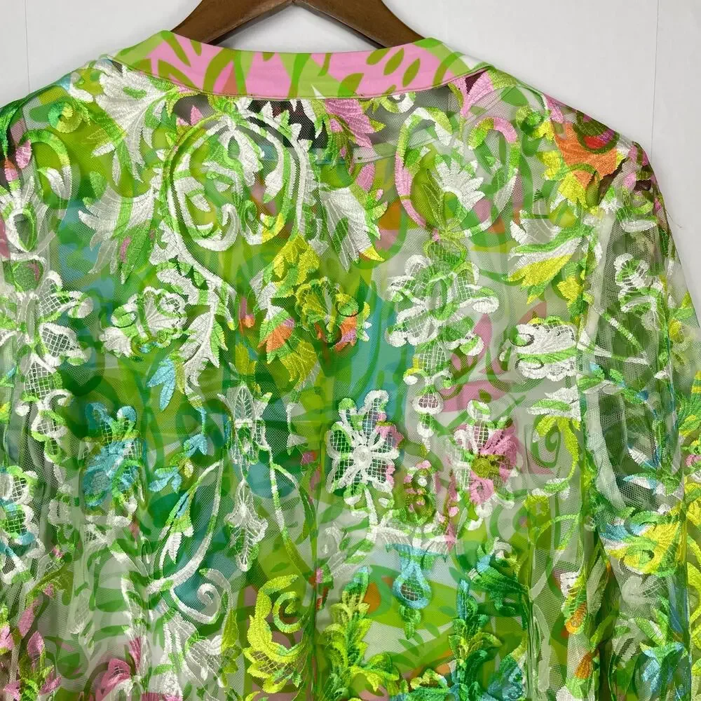 Pleats Collection | Bright Neon Green & Pink Floral Lace Sheer Jacket Tank Set